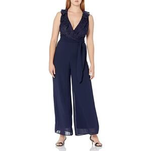 Gabby Skye Women's V-Neck Sleeveless Ruffle Wrap Jumpsuit
